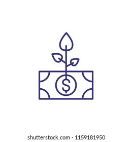Money tree line icon. Root, dollar banknote, growth. Finance concept. Can be used for topics like business, startup, new project, development, growth