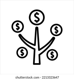 Money tree line icon vector graphic illustration