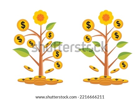 Money tree makes dollars. Gold coins on a tree branch. Investment business growth