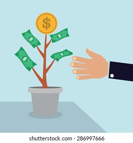 Money tree with man's hand