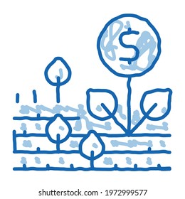 money tree on field sketch icon vector. Hand drawn blue doodle line art money tree on field sign. isolated symbol illustration