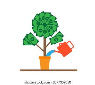 Geldbaum auf isoliertem Hintergrund. Finanzwachstum. Symbol. Vektorgrafik.