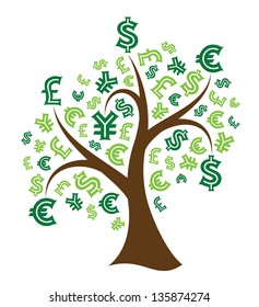 Money tree on white background. Abstract illustration.