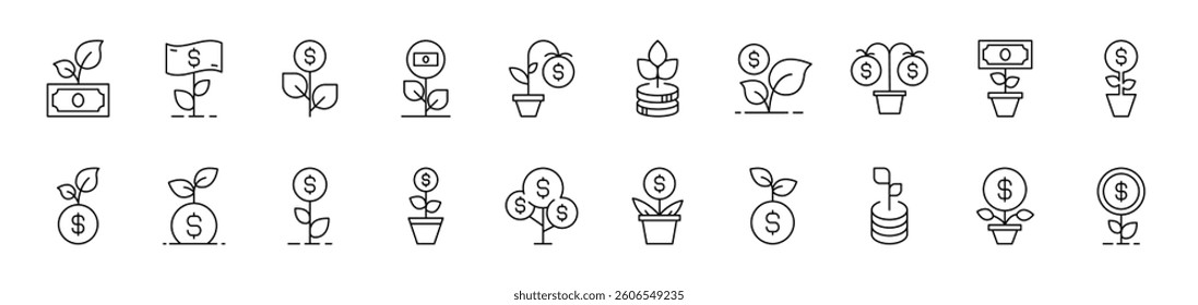 Money Tree Picture Collection. Editable Stroke. Perfect for Infographics, Articles, Books, Flyers, Banners