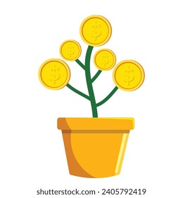 Money tree plant with gold coins dollars. Finance and banks, savings and investments. business income, business development concept.
 Vector illustration.