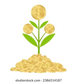 Money Tree Plant mit Golden Coins. Unternehmensgewinn mit passivem Einkommen. Wachstum Geld, Sparen und Investitionen Konzept. 