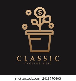 money tree plant logo vector template