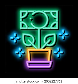 money tree in pot neon light sign vector. Glowing bright icon money tree in pot sign. transparent symbol illustration
