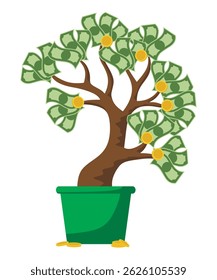 Árbol del dinero en una Ilustración vectorial de la olla.
