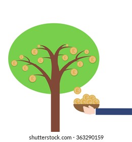 Money Tree Pound symbol and business hand keeping on white background, Saving and investment Concept vector illustration in flat design