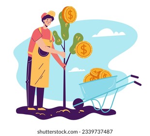 Money tree profit wealth business income abstract concept. Vector graphic design illustration