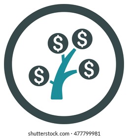Money Tree rounded icon. Vector illustration style is flat iconic bicolor symbol, soft blue colors, white background.