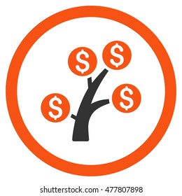 Money Tree rounded icon. Vector illustration style is flat iconic bicolor symbol, orange and gray colors, white background.
