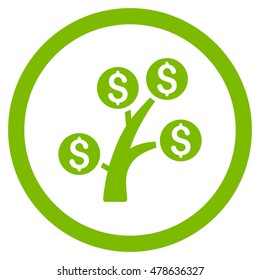 Money Tree rounded icon. Vector illustration style is flat iconic symbol, eco green color, white background.