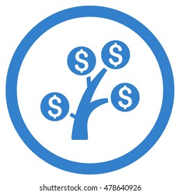 Money Tree rounded icon. Vector illustration style is flat iconic symbol, cobalt color, white background.