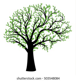 Money tree in shape of human brain. Big tree with dollar bills in form of human brain instead of leaves. Vector illustration , Concept of financial thinking, development of profit strategy