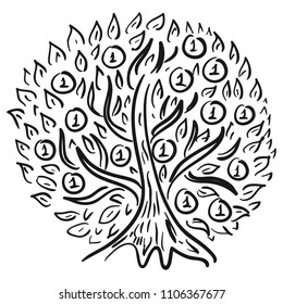 Money tree. Sketch. Vector illustration