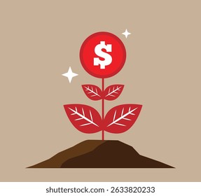 Money Tree Sprout Growing Flat Style. Financial issues and planning income and expenses vector art, smart banking