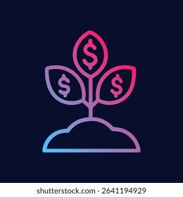 Money tree sprouting from the ground. Icon symbol illustration