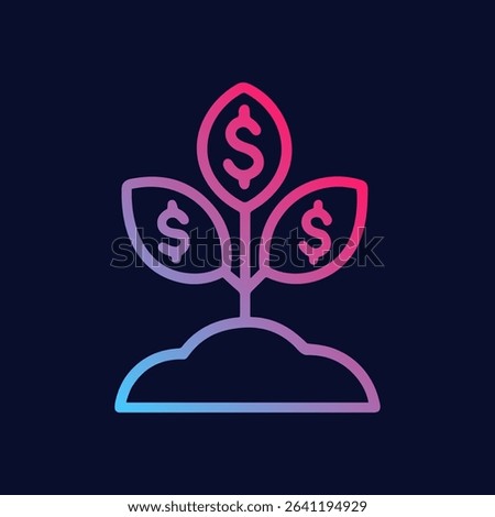 Money tree sprouting from the ground. Icon symbol illustration