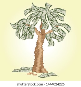 money tree the trunk of the coins sheets of banknotes