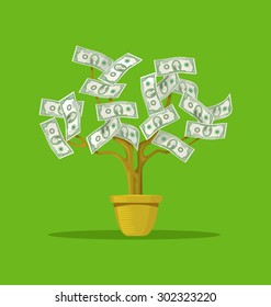 Money Tree. Vector Flat Cartoon Illustration