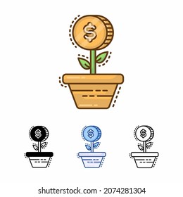 Icono vectorial del árbol de dinero aislado en fondo blanco. concepto de crecimiento, inicio. línea rellena, contorno, sólido, azul, icono. Los signos y símbolos se pueden utilizar para web, logotipo, aplicación móvil, interfaz de usuario, UX
