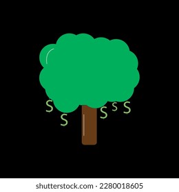 Money tree, Money tree vector image, Nature, Vector money tree - symbol of successful business, Green money tree isolated on black background. Vector Illustration
