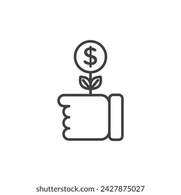 Ilustración del icono de la línea del vector del árbol del dinero.