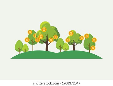 Money trees concept. Financial concept in flat style design. Vector illustration