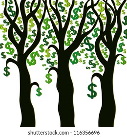 Money trees on white background. Vector illustration