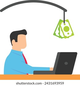 Money trivialize the work concept, increased productivity or improved performance cash rewards vector design, self improvement workplace Symbol business motivation Sign, Enterprise impetus stock