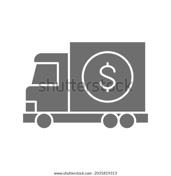 Money truck,\
transfer cash, banking car grey\
icon.