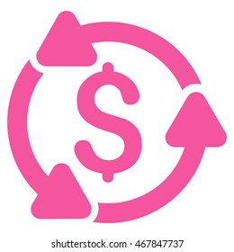 Money Turnover icon. Vector style is flat iconic symbol with rounded angles, pink color, white background.