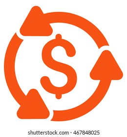 Money Turnover icon. Vector style is flat iconic symbol with rounded angles, orange color, white background.