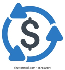 Money Turnover icon. Vector style is bicolor flat iconic symbol with rounded angles, smooth blue colors, white background.