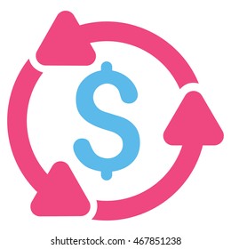 Money Turnover icon. Vector style is bicolor flat iconic symbol with rounded angles, pink and blue colors, white background.