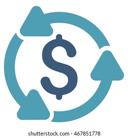 Money Turnover icon. Vector style is bicolor flat iconic symbol with rounded angles, cyan and blue colors, white background.