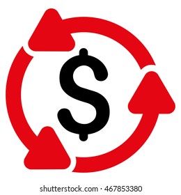 Money Turnover icon. Vector style is bicolor flat iconic symbol with rounded angles, intensive red and black colors, white background.