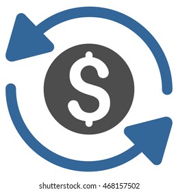 Money Turnover icon. Vector style is bicolor flat iconic symbol with rounded angles, cobalt and gray colors, white background.