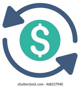 Money Turnover icon. Vector style is bicolor flat iconic symbol with rounded angles, cobalt and cyan colors, white background.