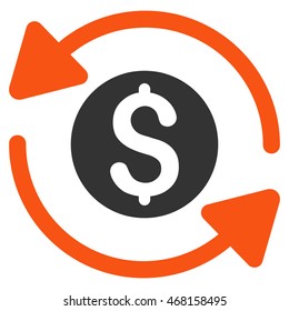 Money Turnover icon. Vector style is bicolor flat iconic symbol with rounded angles, orange and gray colors, white background.