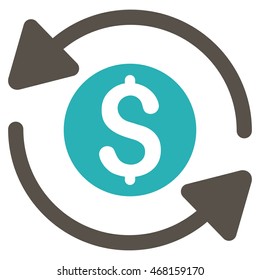 Money Turnover icon. Vector style is bicolor flat iconic symbol with rounded angles, grey and cyan colors, white background.