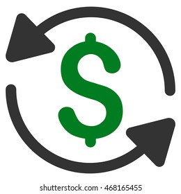 Money Turnover icon. Vector style is bicolor flat iconic symbol with rounded angles, green and gray colors, white background.