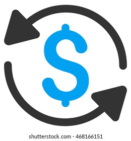 Money Turnover icon. Vector style is bicolor flat iconic symbol with rounded angles, blue and gray colors, white background.