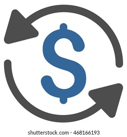 Money Turnover icon. Vector style is bicolor flat iconic symbol with rounded angles, cobalt and gray colors, white background.