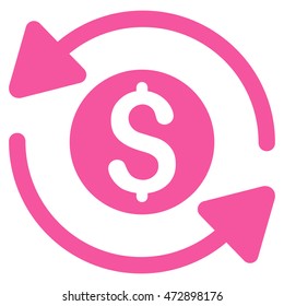Money Turnover icon. Vector style is flat iconic symbol with rounded angles, pink color, white background.