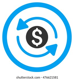 Money Turnover rounded icon. Vector illustration style is flat iconic bicolor symbol, blue and gray colors, white background.