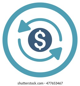Money Turnover rounded icon. Vector illustration style is flat iconic bicolor symbol, cyan and blue colors, white background.