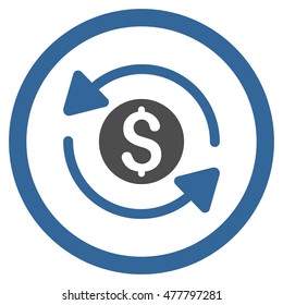 Money Turnover rounded icon. Vector illustration style is flat iconic bicolor symbol, cobalt and gray colors, white background.